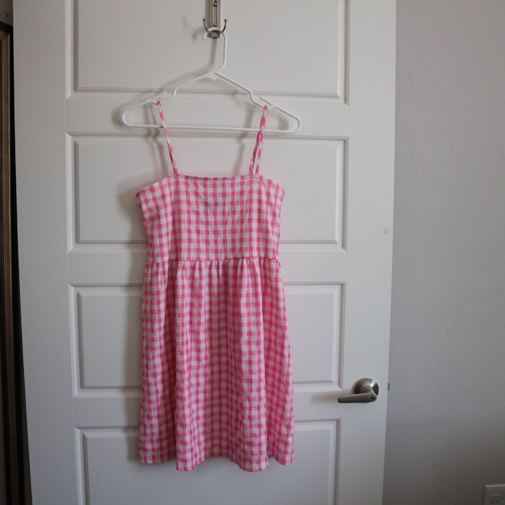 BooHoo Pink Checkered Smock Dress
